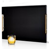 OurMiao 22 Inch Rectangle Black Ottoman Tray with Gold Metal