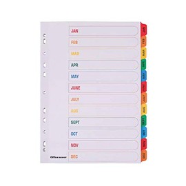 Mylar Punched Dividers A4 Jan-Dec Colour Tabs
