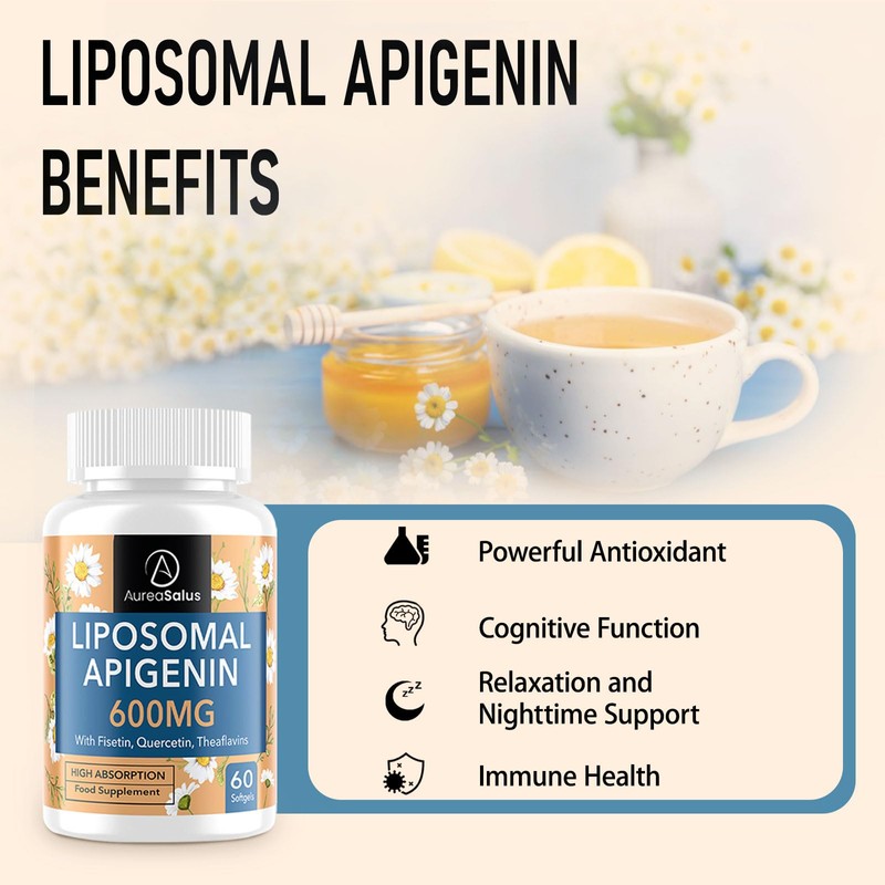 AureaSalus Liposomal Apigenin 600mg, Extra Strength Apigenin Supplement with Fisetin,