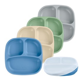 Re-Play Toddler Plates with Dividers & Silicone Lid - Deep-Walled 3 Compartments Divided Plates for Kids - Dishwasher/Microwave Safe - Made in USA - Set of 4-7.37" x 7.37" x 1.25" - Cool Naturals