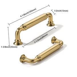 khtumeware 2-Pack Champagne Bronze Heavy-Duty Solid Cabinet Pulls, 3-1/2 Inch (89mm) Hole Center, Satin Brass Drawer Pulls, Cabinet Hardware, Suitable for Kitchen Cabinets, Bathrooms and Dressers