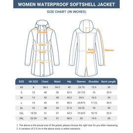 33,000ft 33,000ft Women's Waterproof Jacket with Hood Ladies Softshell Jacket Fleece Lined Windbreaker 8000MM Raincoat Long Waterproof Coats for Outdoor Walking, Black XL