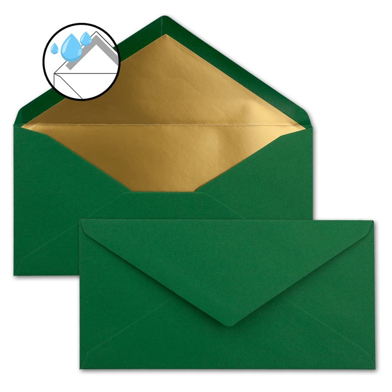 Long Envelopes size DIN Long, gummed, wet seal, Gold /