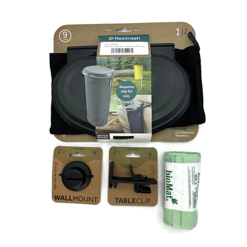 STYYL Flextrash Set 1 Black Bin with Table Clip, Wall