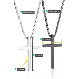 JIKASI Cross Necklace for Men, Silver Black Gold Stainless Steel Plain Cross Pendant Necklace for Men Box Cuban Rope Chain