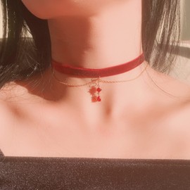 MOMOCAT Red Velvet Choker Red Pendant Necklace Adjustable Vampire Accessories Goth 90s Chokers Jewelry Necklaces for Women