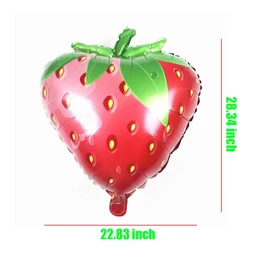 HORUIUS Strawberry Balloons Fruit Foil Mylar Balloons for Strawberry Themed Party Birthday Decoration Supplies 28 inch 5PCS