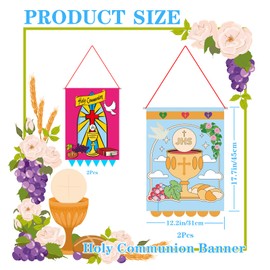 Ebucco 4 Sets First Communion Banner Kit for Boys Girls Catholic DIY Craft Pew Decoration Holy Communion Banner Church and Sunday School Crafts for Kids First Communion Felt Decor