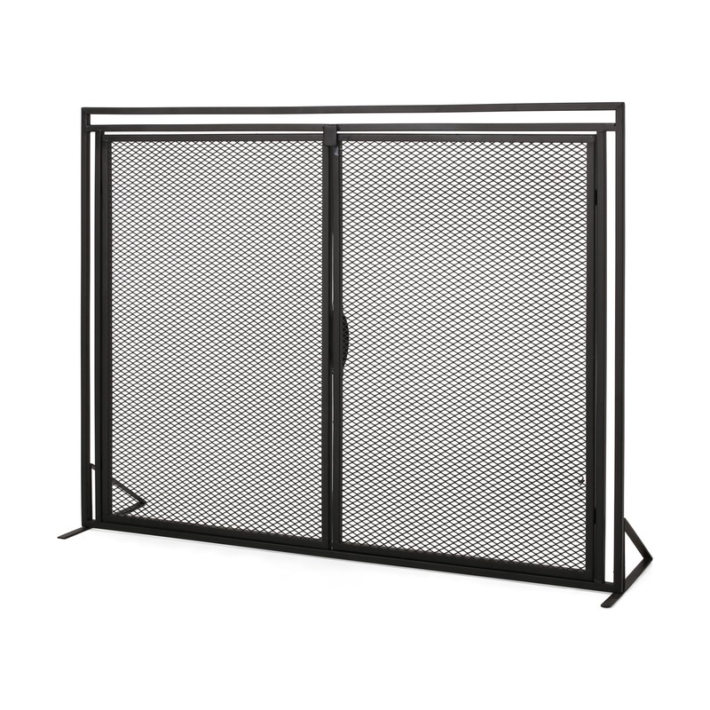 Roomfitters Durable Fireplace Screen with Mesh Double Doors, Freestanding Design