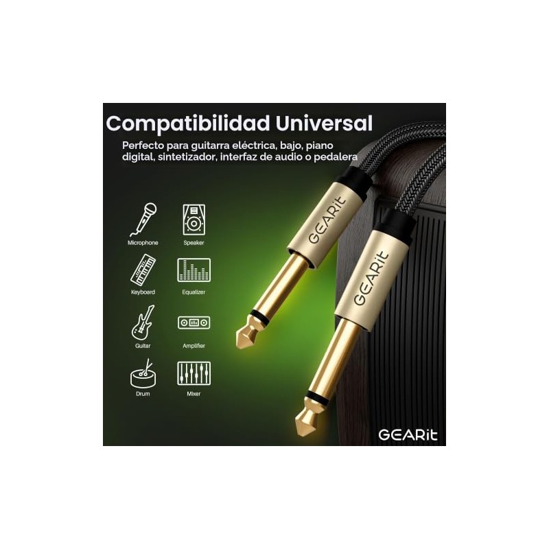 GEARit Cable de instrumento de guitarra (6 pies, 2 unidades)