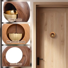 dcvbny 2PCS Shopkeepers Bell for Door Opening, Self-Adhesive Wood Doorbell Chime Shopkeepers Bell with Brass Bell Attached for Door Wall Store Wardrobe Decor (Black Walnut & Golden Teak)