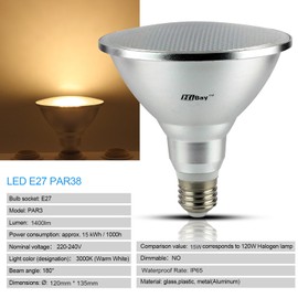 HiBay E27 PAR38 15W LED Strahler IP65 Leuchtmittel Warmweiß 1400LM Birne 180 Grad Glühbirne Reflektor Ersetzt 150W Halogenlampe, 1 Pack