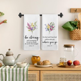 BitKAM - Juego de 2 toallas de cocina cristianas florales para cocina, regalos cristianos para mujeres, toallas de mano decorativas de flores de escritura, 16 x 24 pulgadas