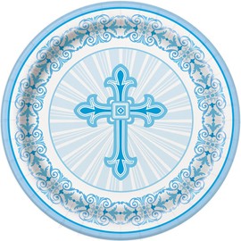 Unique Party 43824 - 18cm Radiant Cross Blue Religious Party Plates, Pack of 8