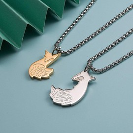 Wolentty Couple Fox Necklace - Stainless Steel Fox Couples Necklaces Jewelry Gift for Valentine's Day