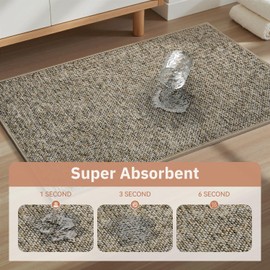 PADOOR- Bath Mat Rug Long 17"x59"-Super Absorbent Bathroom Mats-Rubber Backed Bath Mats for Bathroom Non Slip, Machine Washable Bathroom Runners Front of Bathtub,Shower Room,Sink-Khaki