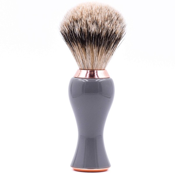 Parker Silvertip Badger Shaving Brush with Stand – Extra Dense and Extra Soft Bristles – Deluxe Gray and Rose Gold Handle – Shaving Brush for Men & Women