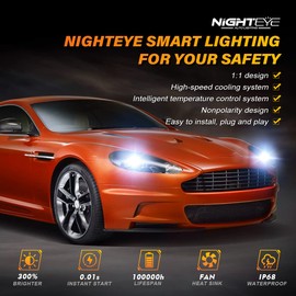 NIGHTEYE H3 Led Headlight Bulb 72W 9000LM,High Lumens LED Kit,6500K Cool White, IP68 Waterproof and Advanced Cooling System, Halogen Upgrade Replacement, Pack of 2 (H3)