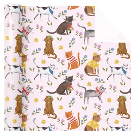 WRAPAHOLIC Cat Wrapping Paper Roll - Mini Roll - 17 Inch x 16.5 Feet - Adorable Floral Cats Birthday Wrapping Paper for Pet Owner, Cat Lover, Birthday, Baby Shower