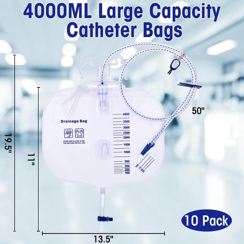 4000ml Urinary Drainage Bag, 10 Pack Catheter Bags for Women
