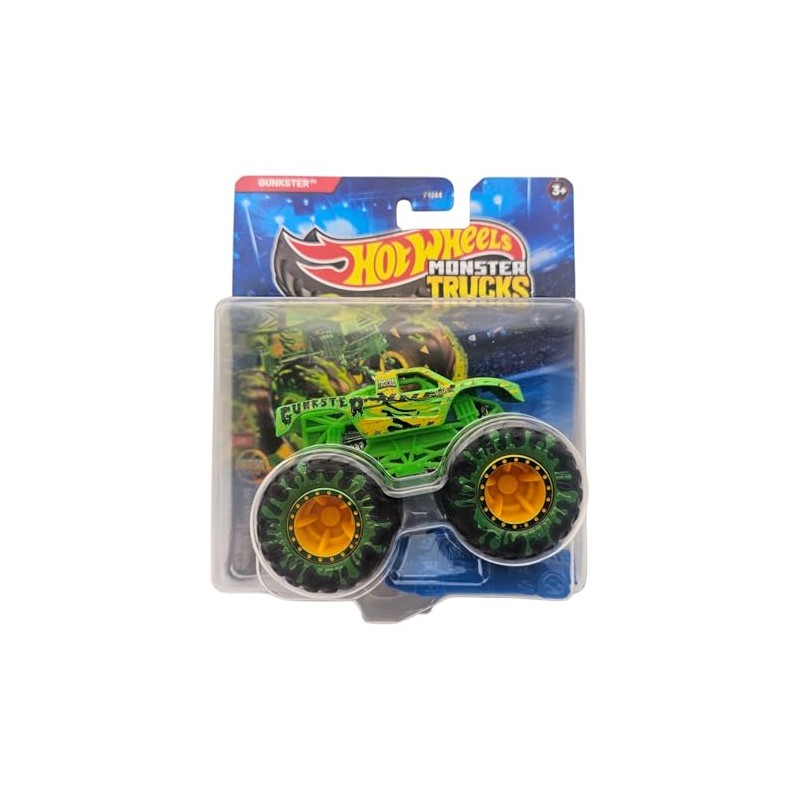 Hot Wheels Monster Trucks Gunkster, Green Die-Cast Vehicle, Large Wheels