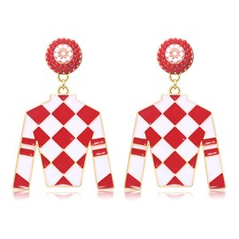 Glitter Earrings Cute Derby Riding Suit Dangle Earrings Statement Western Jersey Silk Drop Earrings for Women Fun Horse Racing Fan Earrings Jewelry Accessories Gift (red sweater earrings)
