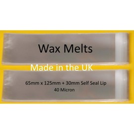 celloexpress Wax Melts - 65mm x 125mm + 30mm Flap - Cellophane Display Bags 40 Micron Self Seal - Small Cello - Pack of 100