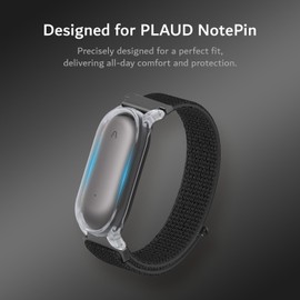 TUDIA Snap On PC Case with Adjustable Nylon Hook & Loop Wristband Compatible with PLAUD NotePin AI Voice Recorder [for 5.5"–8.7" Wrists] Comfort Lightweight Strap Secure Accessories (Black)