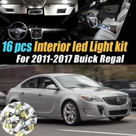 16Pc Super White 6000k Car Interior LED Light Bulb Kit Pack Compatible with 2011-2017 Buick Regal