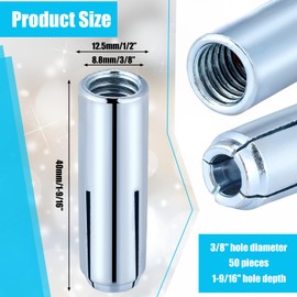 Blulu 50 Pcs 3/8"-16 Drop in Anchor Stainless Steel Concrete Anchors Female Thread Expansion Screws Internal Forced Bolts for Solid Concrete