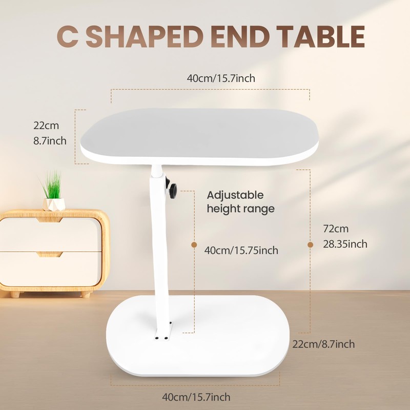 C Shaped End Table, Side Table for Sofa, End Table