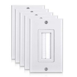 Mxtechnic Brush Wall Plate Decora Style, Cable Pass Through Insert for Wires, Single Gang Cable Access Strap, Wall Socket for HDTV, HDMI, Home Theater Systems (5 Pack, White)