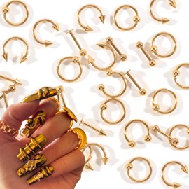 BAIYIYI 3D Metal Punk Nail Charms Tungsten Carbide Cross Nail Charm Hanging Rings Charms Spike Nose Rings Lip Rings Y2K Punk Studs Gold Alloy Nail Charms for Gothic Nail Decorations Face Makeup