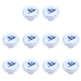 Quluxe 1-1/2 inch Ceramic Knobs Hand Painted Kitchen Cabinet Knobs Pulls Retro Drawer Handles for Dresser Cupboard Wardrobe- Blue Flower (Pack of 10)