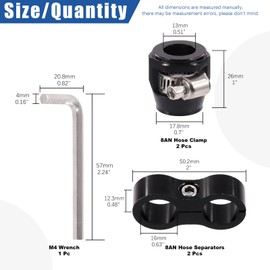 Glarks 5Pcs 8AN Hose Finisher Clamp and Hose Separator Clamp with Wrench Kit, Hose Finisher Clamps with Screw Band and Aluminum Fuel Line Mounting Clamp Hose Fitting Adapter Set for 1/2 Fuel Hose