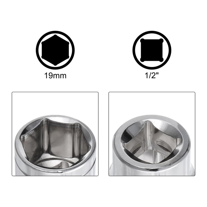 sourcing map 6-Point Shallow Socket, 1/2" Drive 18mm 19mm Shallow