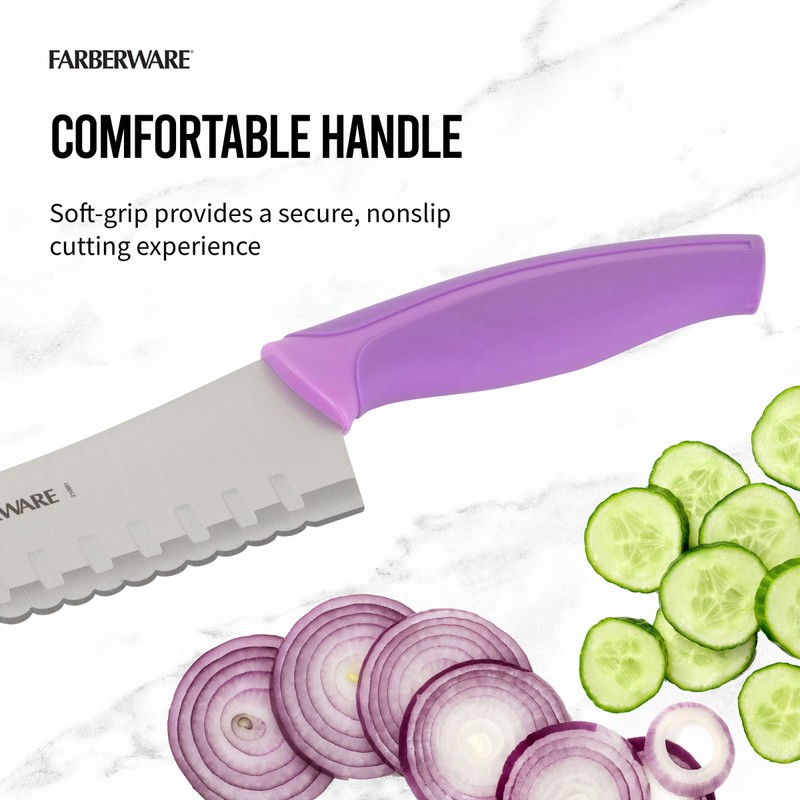 Farberware Precise Slice Serrated Santoku Knife, 7 Inch, Purple
