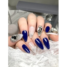 Navy Christon handmade nail tips - Midi Ballet / 네이비 크리스톤 수제네일팁 - 미디발레