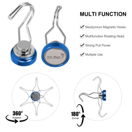 Ant Mag Swivel Magnetic Hooks 50lbs Heavy Duty Grill Magnet Hooks 4 Pack with Scratch Proof Stickers Great for Home Refrigerator Kitchen Store Grill BBQ Office Warehouse (Blue)