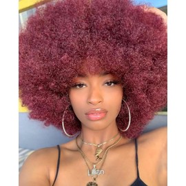 HOTJAR Afro Wig - Soft Afro Wig 70s For Women Afro Kinky Curly Hair Wigs With Bangs Natural Looking Short Afro Curly Wig For Men Bouncy Black Afro Puff Wig Synthetic Hair Big Afro Wig (qybug#)