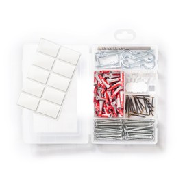 fischer EasyDIY Decorative Box, Furniture Box with Hooks, Screws, Dowels and More, Suitable for DIY Enthusiasts to Fix Creative Decoration Ideas, Presorted Set in Plastic Box, 131 Pieces