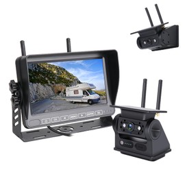 Solar RV Backup Camera Wireless with 7 Inch Recording Monitor, No Installation Required,Dual Power Supply,Strong Magnetic Rear View Camera System for RVs Campers Trucks Trailer