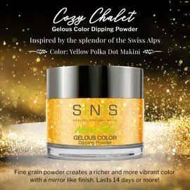 SNS Nail Dip Powder, Gelous Color Dipping Powder - Yellow Polka Dot Makini (Yellow, Gold, Glitter) - Long-Lasting Dip Nail Color Lasts 14 Days – Low-Odor & No UV Lamp Required - 1 oz
