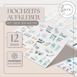 ECCK Sticker Wedding Guest Book (12 DIN A5 Sheets), Wedding Sticker Set for Guest Book, Photo Album, Scrapbook, Place Cards with Heart, Love & Vintage Motifs, Aqua Wedding Stickers in German