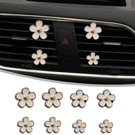 Couslcd Car Air Vent Clips for Women, 8 Pieces Cute Car Vent Clips Decorations Daisy Flower Car Accessories Air Vent Clips, Car Interior Decor Universal Fit (White)
