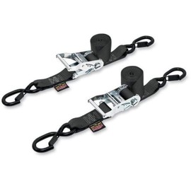 Powertye 1.5in x 6ft Ratchet Tie-Downs with Latch Hooks - Made in USA - 1,000 lb. Working Load Limit / 3,000 lb. Breaking Strength - Black (Pair)