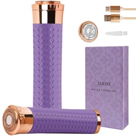 Lurini Facial Hair Removal for Women, Painless Rechargeable Hair Removal Device, Comes with 2 Replacement Heads, Portable Electric Shaver/Razor for Face, Chin, Upper Lip, arms and Peach Fuzz (Purple)