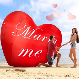 QwayHome 10FT Valentine Inflatables Outdoor Decorations Marry Me Heart Inflatable with Lights for Valentine's Day Gift Engagement Wedding Anniversary Romantic Party Garden Yard Decor