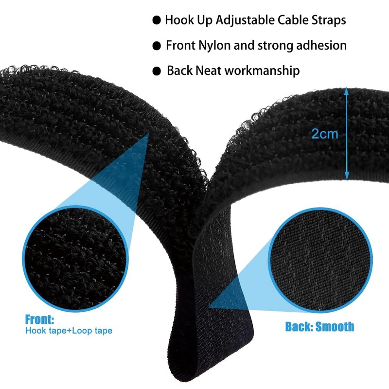 10M Adjustable Cable Straps with 50 Buckles, Reusable Fastening Cable