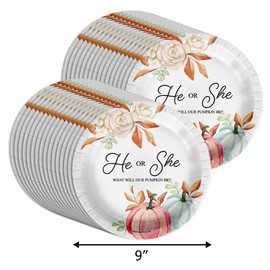 Birthday Galore He Or She What Will Our Little Pumpkin Be Gender Reveal Party Supplies Large 9" Paper Plates in Bulk 32 Piece